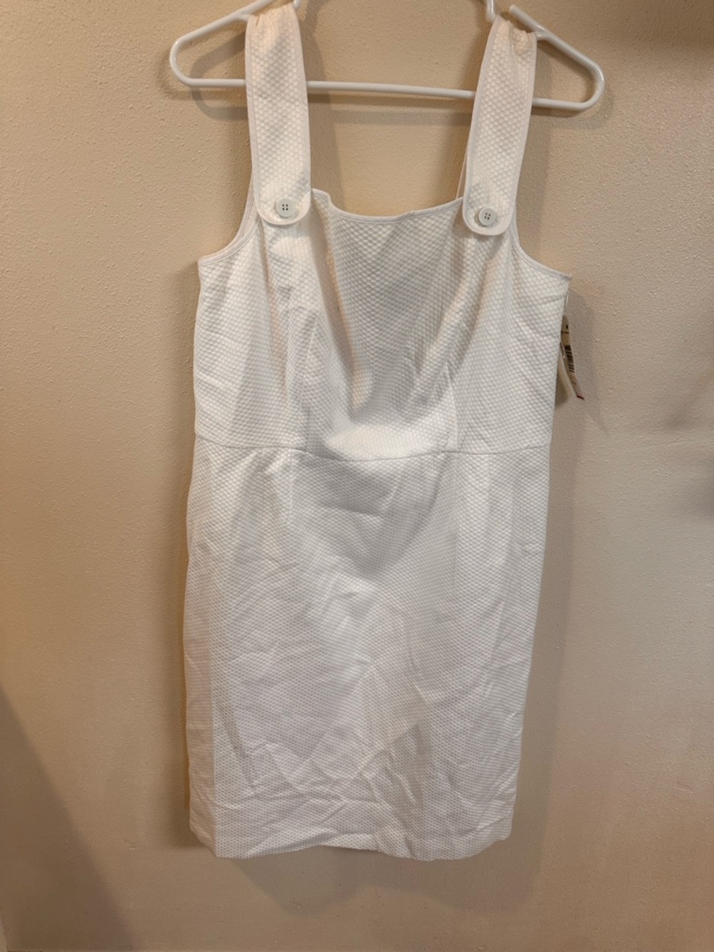 NWT Pendleton White Cotton Textured Shift Dress with Button Strap Detail